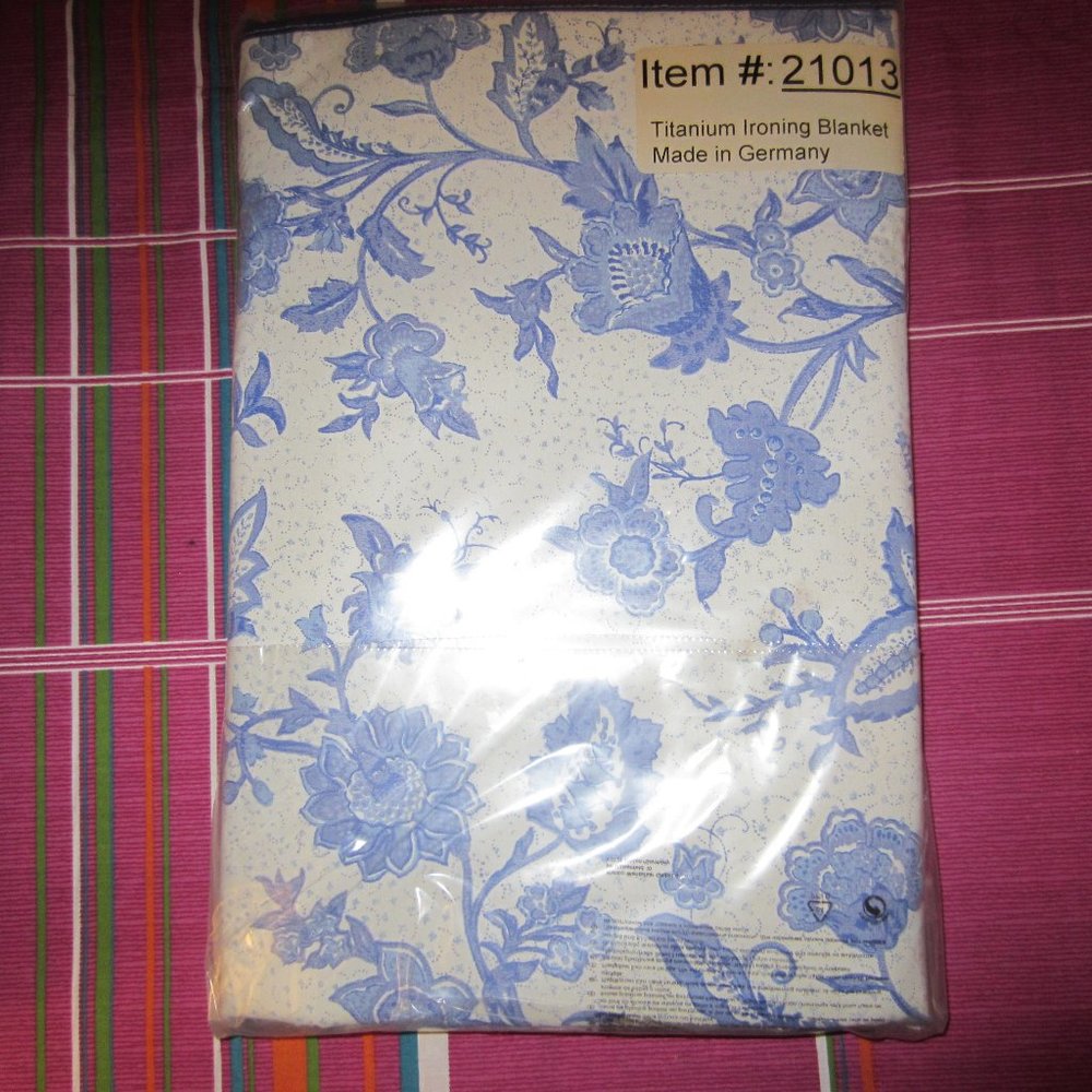 VTG FLORAL TITANIUM COATED IRONING PAD-BLANKET-IN ORIGINAL PKG-MADE IN GERMANY